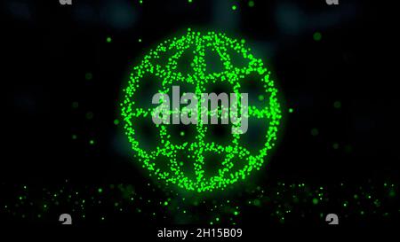 Animation of plexus network from Internet symbol on colorful background with flowing of plexus particles. Internet sign. Seamless loop. Stock Photo