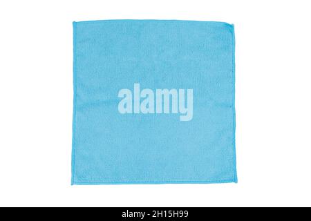 Square blue microfiber cloth isolated on white background. Soft non-woven microfiber material for cleaning objects and surfaces. Housework. Cleaning e Stock Photo