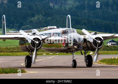 Zeltweg, Austria - June 28, 2013: Old timer warbird at air base. Aviation and aircraft. Air defense. Military industry. Fly and flying. Stock Photo