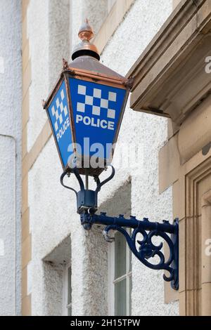 Traditional police lamp sign outside North Berwick police station, East Lothian, Scotland, UK Stock Photo
