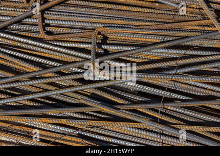 Steel Rebars for reinforced concrete. Steel reinforcement bar texture ...