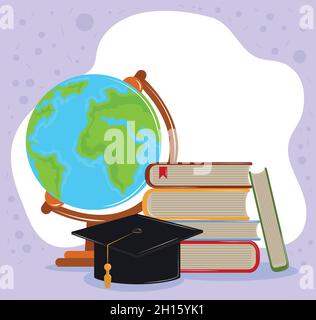 graduation hat with books and earth planet Stock Vector Image & Art - Alamy