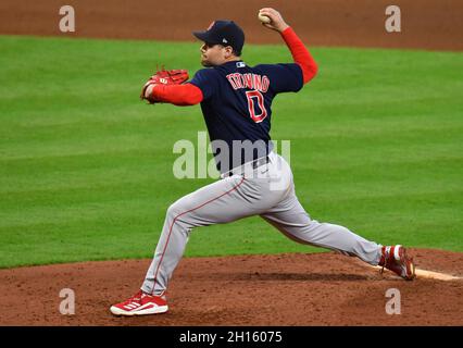 Houston, United States. 16th Oct, 2021. Boston Red Sox relief pitcher Adam Ottavino throws in the sixth inning against the Houston Astros in game two of the MLB ALCS at Minute Maid Park in Houston, Texas on Saturday, October 16, 2021. Photo by Maria Lysaker/UPI Credit: UPI/Alamy Live News Stock Photo