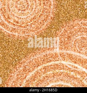 Waves from water drops on golden background. Glittering background for product display. illustration. Stock Vector