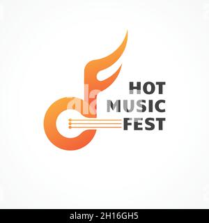 Hot Music Fest. Abstract Flame Musical Note with Strings Vector Illustration. Letter CF Alphabet Initial Logo For Artist Management Company, Community Stock Vector