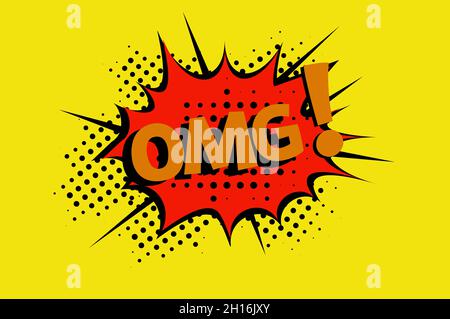OMG Comic lettering Vector cartoon illustration in retro pop art style on halftone background Stock Vector