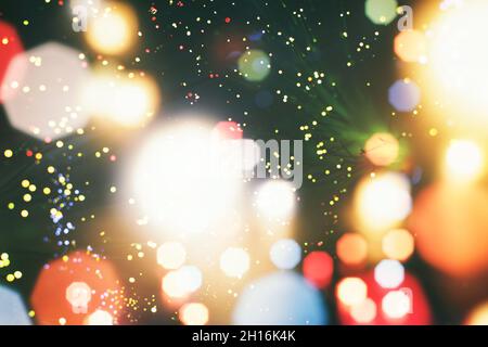 Abstract light celebration background with defocused golden lights for Christmas, New Year, Holiday, party Stock Photo