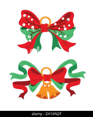 Set of Bow Ribbons for the Christmas Elements. Stock Vector