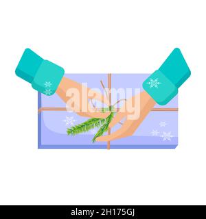 Boxing Day. Hands holding a gift. Make a gift christmas. Stock Vector