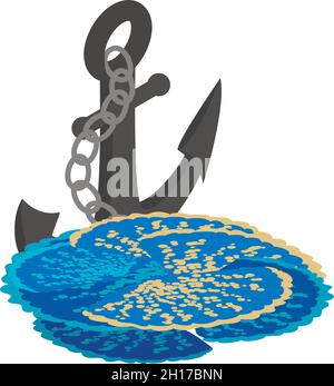 Marine symbol icon isometric vector. Exotic blue coral and ship anchor icon. Nautical concept, underwater world Stock Vector