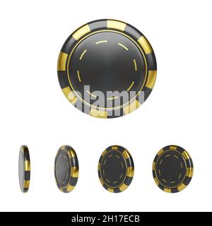 Casino Chip in Black and Gold colors. 3d realistic render poker chips. Plastic gambling isolated on white background. Vector illustration Stock Vector