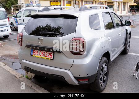 Galati, Romania - September 15, 2021: Silver Dacia Duster rear view Stock Photo