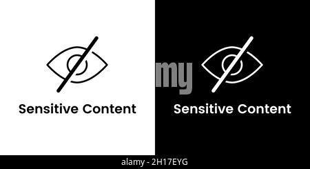 Sensitive content vector flat icons isolated on black and white background. Crossed out eye signs for social media, websites, videos, or photos. Inappropriate information, attention signs. Stock Vector