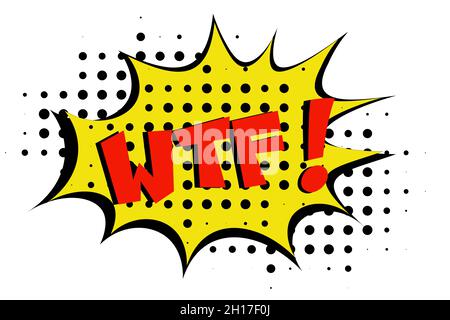 WTF- Comic lettering Vector cartoon illustration in retro pop art style on halftone background Stock Vector
