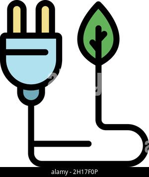 Eco electric plug icon. Outline eco electric plug vector icon color flat isolated Stock Vector