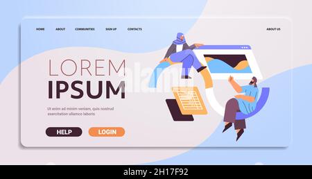 arab developers creating website ui interface web application development program software optimization Stock Vector