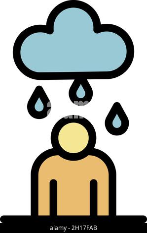 Man under rain icon. Outline man under rain vector icon color flat isolated Stock Vector