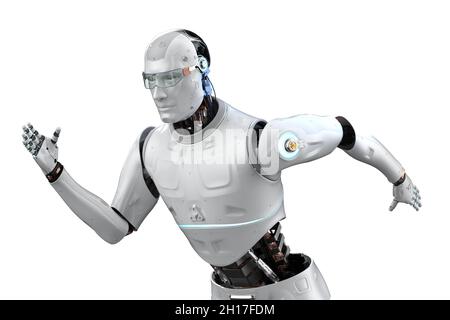 Fast speed technology concept with 3d rendering robot running isolated on white Stock Photo