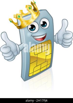 Mobile Phone Sim Card King Cartoon Mascot Stock Vector