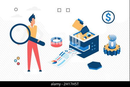 Businessman finance process automation modern technology. Financial services from accountant, isometric vector design isolated Stock Vector