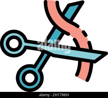 Scissors cut ribbon icon. Outline scissors cut ribbon vector icon color flat isolated Stock Vector