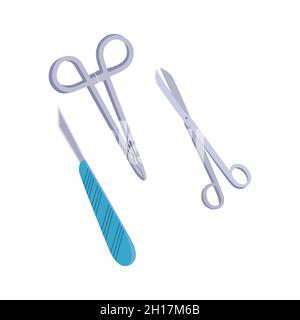 Surgical Instruments flat icons, medical scalpel and pictogram isolated on white. Symbol, logo illustration. Flat style design Stock Vector