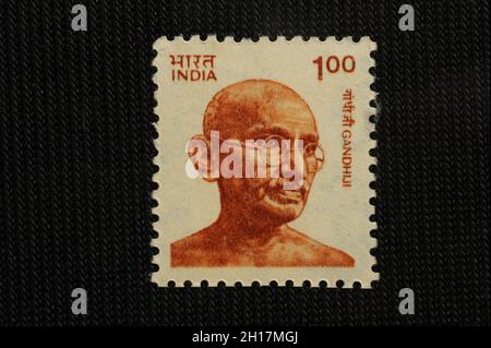 Mumbai Maharashtra India Asia Sep. 27 20021 A postage stamp printed in India showing an image of Mahatma Gandhi Stock Photo
