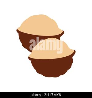 Organic macadamia, nutritional nuts, oil ingredients. Made in cartoon flat style. Vector illustration Stock Vector