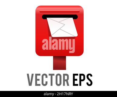 The isolated vector red Japan public mailbox, postbox, letterbox icon with white letter or envelope Stock Vector