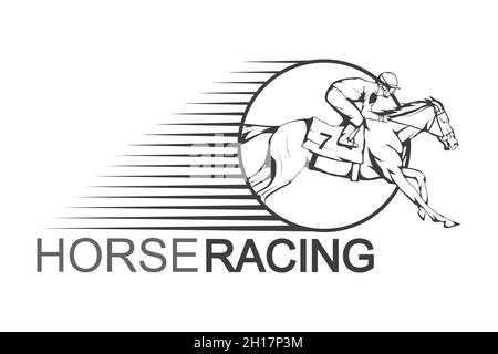 Horse racing. Jockey on racing horse running to the finish line. Race course Stock Vector