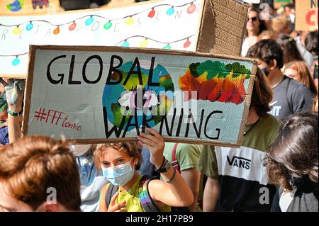 TORINO, ITALY - Sep 24, 2021: A 'Fridays for a future' global strike against climate change in Turin, Italy Stock Photo