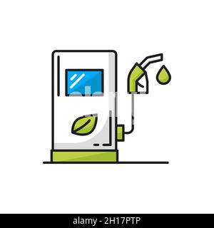Fuel service station with eco friendly biodizel isolated color line icon. Vector charging station for electrical car, green drive color sign. Station Stock Vector