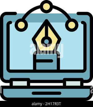 Editor laptop icon. Outline editor laptop vector icon color flat isolated Stock Vector