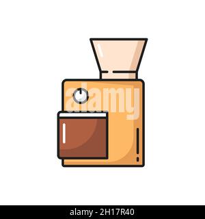 Electronic machine coffee grinder isolated device flat line icon. Vector domestic device coffee grinder with jar for beans. Electronic machine to grin Stock Vector