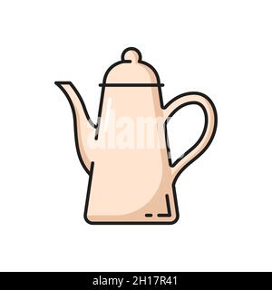 Kitchen utensils isolated ceramic porcelain teapot flat line icon. Vector traditional brewing container, chinese dishware with handle. Coffeepot with Stock Vector