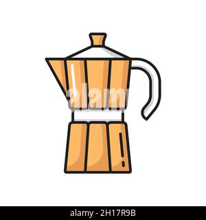 Coffee brewing utensil isolated geyser moka pot flat line icon. Vector moka stove-top brewing machine to prepare aroma drink. Italian metal coffee pot Stock Vector