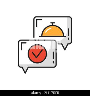 Food tray and online delivery done accepted icons. Vector accepted or done mark in bubble, fastfood tray mobile app signs. Restaurant dinners and lunc Stock Vector