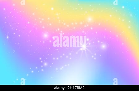 Fantasy background of magic rainbow sky with sparkling stars. Vector illustration, background for children. Stock Vector