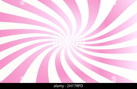 Abstract pink background of stripes, twisting in a spiral. Pink pastel rays, candy on a stick. Vector design element. Stock Vector