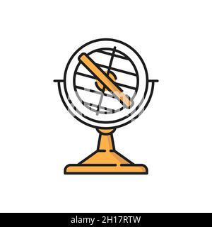 Antique compass maritime navigation equipment sign isolated flat line icon. Vector retro guide orientation instrument, topography guide. Portuguese ma Stock Vector