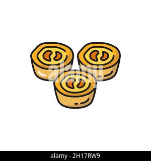 Portugal Chinese mooncake isolated flat line icon. Vector traditional Portugal cuisine food, portuguese national dish, pastry bakery. Cheesecake desse Stock Vector