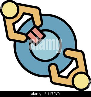 Two people at the round table icon. Outline two people at the round table vector icon color flat isolated Stock Vector