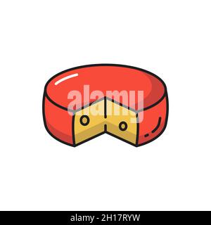 Round Swiss cheese with cut triangle isolated flat line icon. Vector traditional italian or french circle, holland appetizer snack. Dietary food. Head Stock Vector