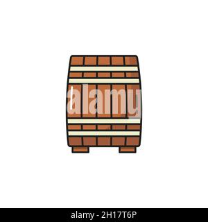 Wooden barrel of porto wine isolate container flat line icon. Vector container to store oak, beer and wine, whiskey and rum, cognac and ale. Tank with Stock Vector