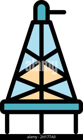 Oil rig icon. Outline oil rig vector icon color flat isolated Stock Vector