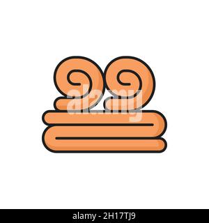 Towels folded or rolled spa cloth isolated flat line icon. Vector stack of hygiene orange fleece material. Hotel, bath, pool or beach, kitchen towels Stock Vector