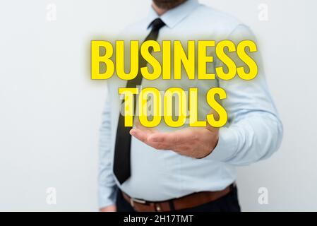 Text caption presenting Business Tools. Business idea Marketing Methodologies Processes and Technologies use Presenting New Plans And Ideas Stock Photo