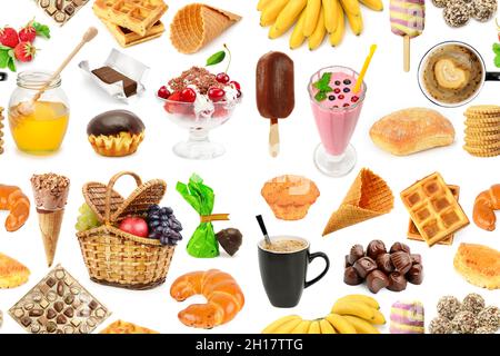 Seamless set sweet food isolated on white background. Stock Photo