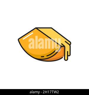 Melted cheese isolated sliced triangle and creamy cheddar flat line icon. Vector gourmet delicious milk food product, healthy cheesy snack, fondue str Stock Vector