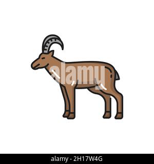 Goat domestic animal isolated livestock mammal flat line icon. Vector farm horned brown cattle side view. Mountain goat mascot, agriculture farming so Stock Vector